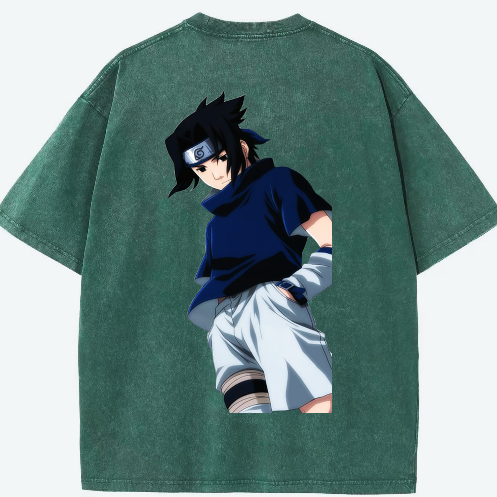 （画像用） NARUTO -ナルト- うちは サスケ Uchiha Sasuke 綿100% ヴィンテージ風 半袖Tシャツ（背面プリント）